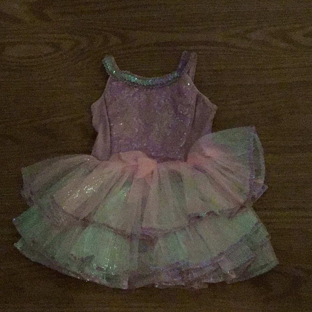 Pastel Pink Dance Costume with Tutu and Shimmery Bodice